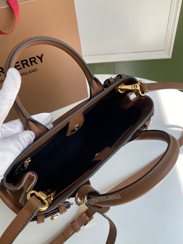 Burberry專門店新款小號棕色托特包 巴寶莉粒面小牛皮手提肩背女包 yxb1429